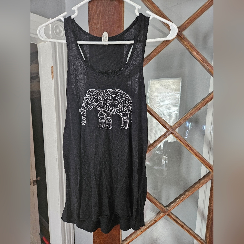 Black Racerback Tank with White Elephant Graphic